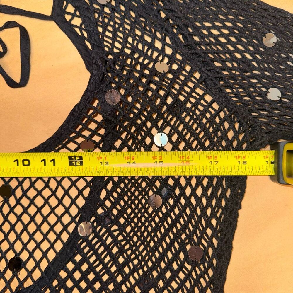Celandine Black Sequin Fishnet Mini Dress Cover-Up Size M NWT Anthropologie - Picture 10 of 11